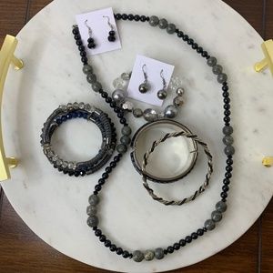 Jewelry Lot Bundle Black Silver Gray Vintage Necklace Bracelet Earrings …